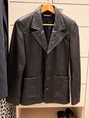 Express women’ Black Leather Pea Coat